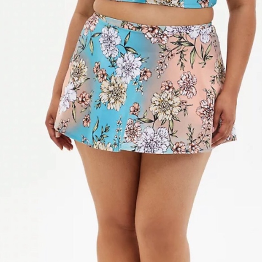 3X Torrid Peony Skater Swim Skirt teal blue bottoms bikini